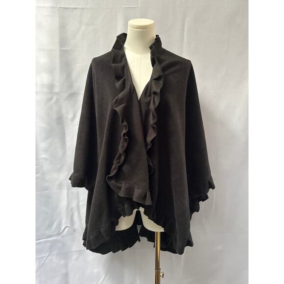 Women’s Adrienne Vittadini Black Ruffle Openfront Poncho One Size - Picture 1 of 4